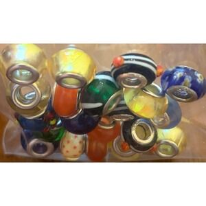 Lot of 19 Murano Glass European Charm Beads 925 Sterling Silver Core Assorted